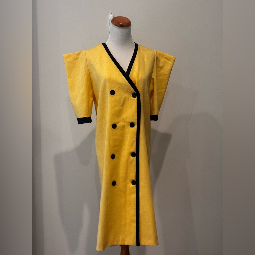Vintage PV Rich Womens 11/12 Yellow Bold Shoulder Union Made Dress USA Y2K 80’s